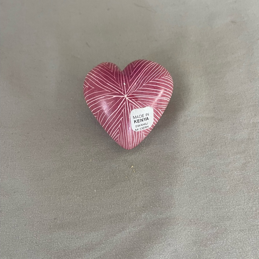 Handcrafted Heart Shaped Soapstone Art Swahili Modern Kenya Handmade Solid Rock - Picture 3 of 7